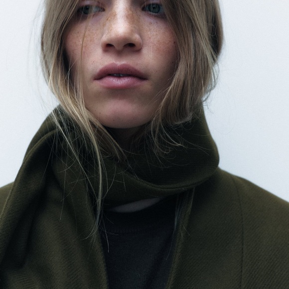 ZARA KHAKI MANTECO WOOL SCARF COATZW COLLECTION - Picture 4 of 14